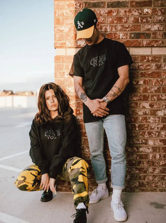JESUS LOVES YOU Tee | Black on Black Puff Print