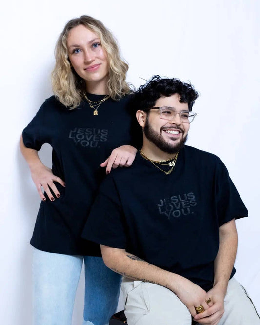 JESUS LOVES YOU Tee | Black on Black Puff Print